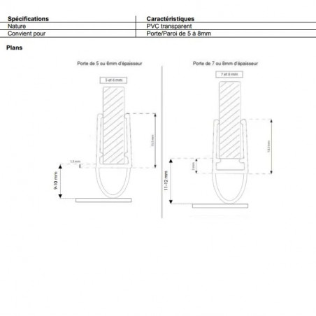 Junta lateral de la puerta de la ducha tubular 1,95 m