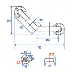 Angle bar 135° 400x400 mm, D.25 mm Chrome