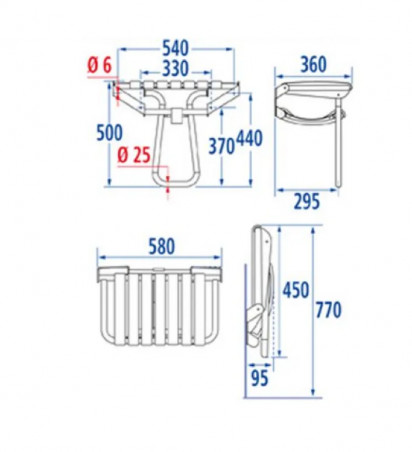 Extra large retractable shower seat 150 kg