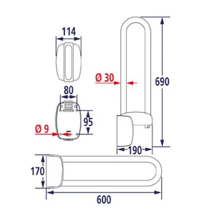 White epoxy lift-up grab bar: 60 cm