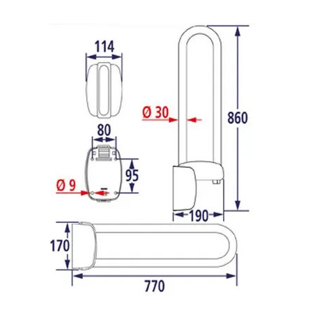 White epoxy lift-up grab bar: 77 cm