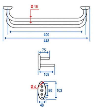 Fester Handtuchhalter: 2 Stangen starke Serie 400 mm