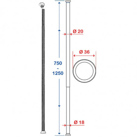 Binari per tende da 750 a 1250 mm, D.20: Cromo