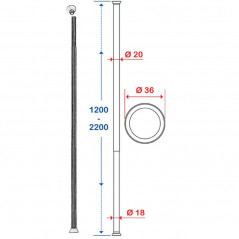 Curtain rails 1200 to 2200 mm, D.20 : Chrome