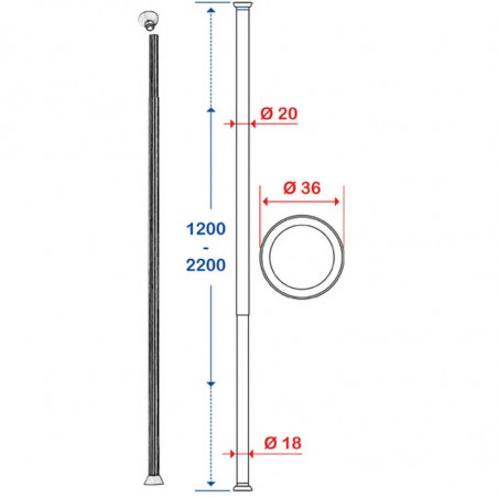 Binari per tende da 1200 a 2200 mm, D.20: Cromo