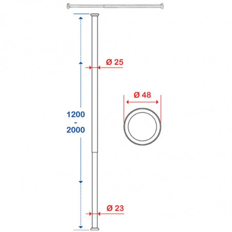 Curtain rails 1200 to 2200 mm, D.25 : White epoxy