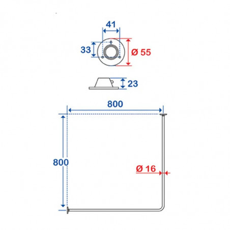 Corner rail 800x800 mm : White epoxy + ABS rose