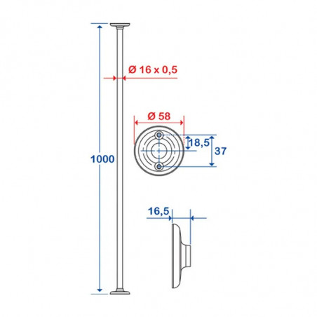 Tubo recto: 1000 mm con 2 puntas