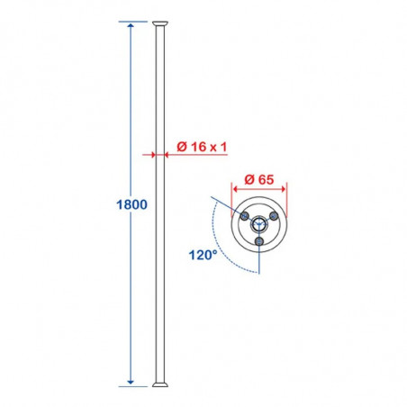 Straight tube: 1800 mm with 2 end caps