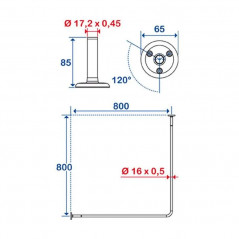 Binario d'angolo 800x800 mm con 2 terminali