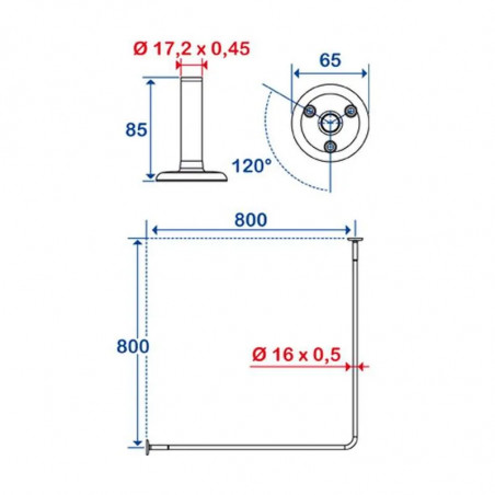 Eckstange 800x800 mm mit 2 Endstücken