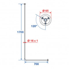 Corner rail 700x1700 mm with 2 end caps