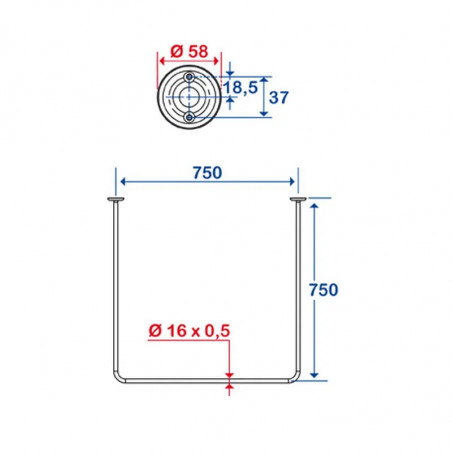 Tringle en U 750x750 mm avec 2 embouts