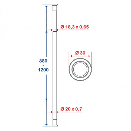 Extendable straight tube 880 to 1200m