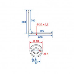 Binario d'angolo 800x800 con gomito e basi cromate