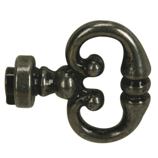 Llave de muslo falsa, Zamak hierro viejo, M4, H.33mm, L.11mm, 1 pieza con tornillos.