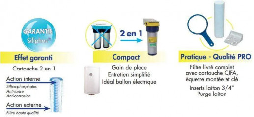 2 in 1 filter, anti-corrosion and anti-limescale