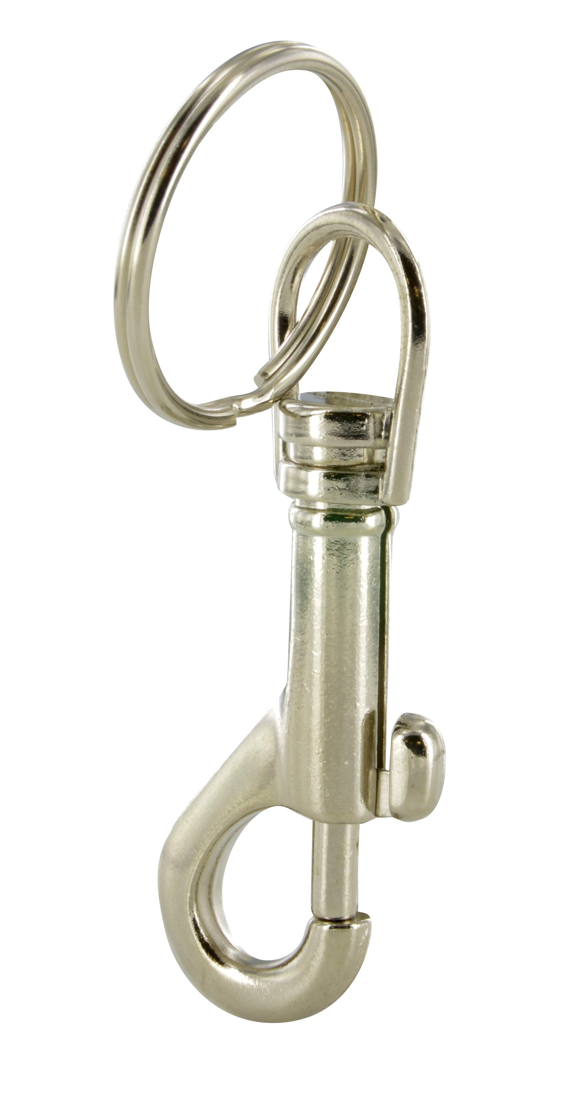 Pump carabiner with ring, nickel-plated steel, L.75mm, D.30mm, 1 pc.