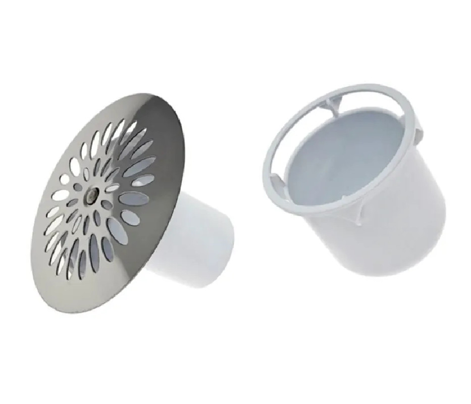 Ensemble siphon capot grille et tasse pour bonde de douche diamètre 90