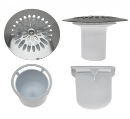 Ensemble siphon capot grille et tasse pour bonde de douche diamètre 90