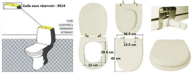 Abattant équivalent Marly 1 SELLES pergamone opaline, fixation horizontale