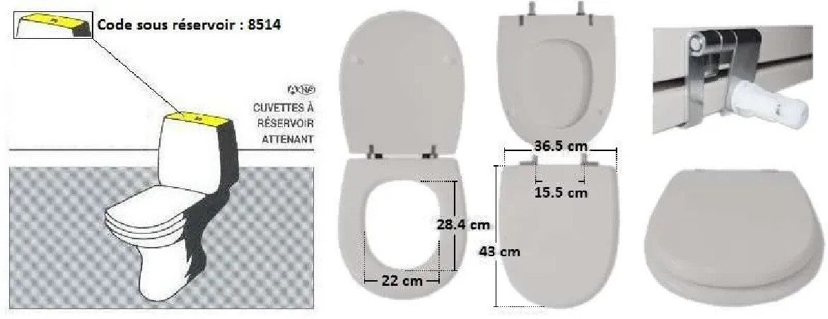 Equivalente Marly 1 Manhattan Gris asiento de inodoro equivalente, montaje horizontal