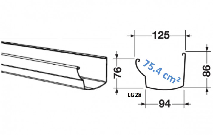 LG28" ovation gutter : White - L. 4m