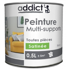 Pittura acrilica multisubstrato, bianco satinato, 0,5 litri. - Addict' Peinture - Référence fabricant : ADD113469