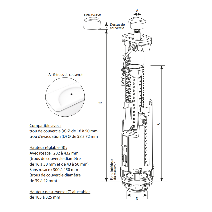Mécanisme complet OPTIMA S avec robinet flotteur 95L - MECANISMES