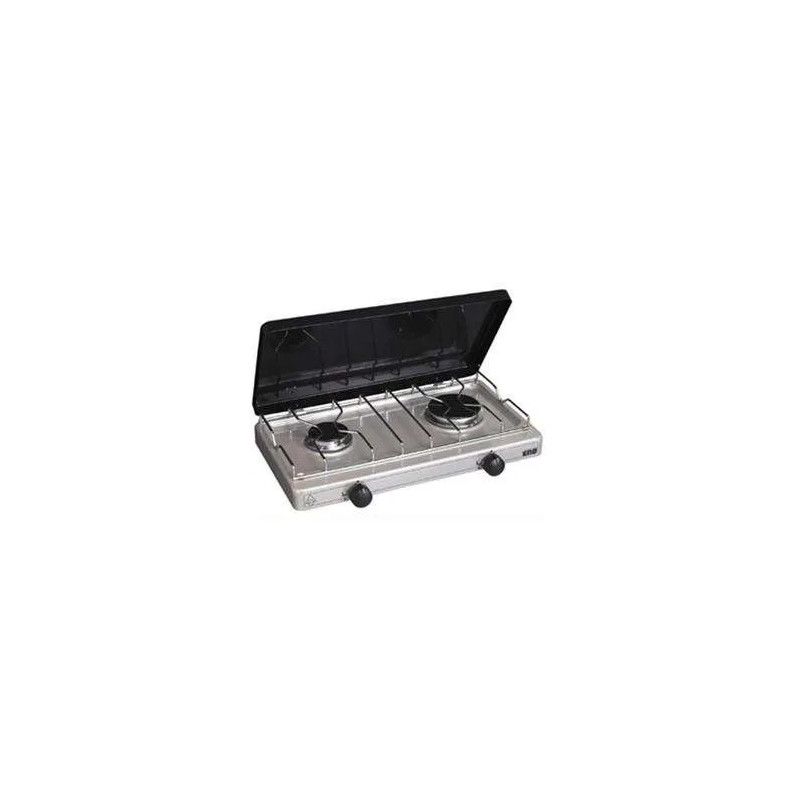 2-burner gas stove BUTANE and PROPANE, Silver, with lid