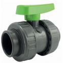 Double union PVC pressure valve, 40mm diameter.