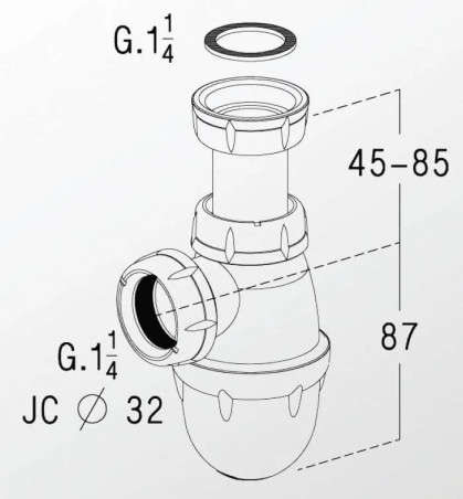 Adjustable washbasin trap with removable cap - 0201001