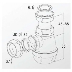 Adjustable bidet trap with removable short base - 0201002