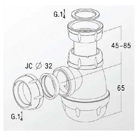 Adjustable bidet trap with removable short base - 0201002