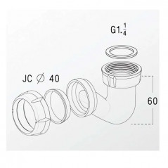 V" bidet trap - Inlet 33x42 - Outlet 40x49 - 0201020