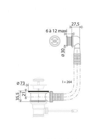 Basin waste with round overflow D.37 mm chrome