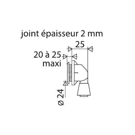 Bung spacer D.25 mm for tank thickness 18 to 25 mm