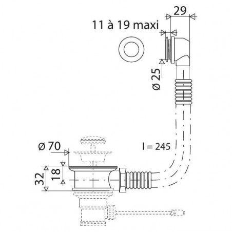 D.26 mm drain spacer for tank thickness 4 to 19 mm in chromed brass