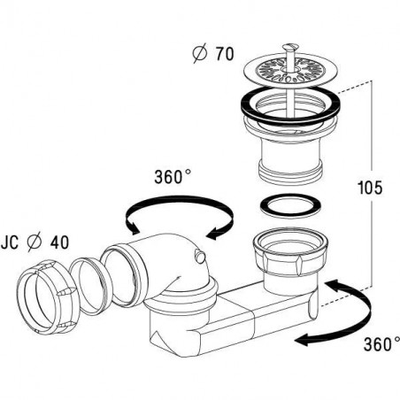 PVC swivel drain with grid for tray D.50 - 0205003