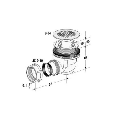 Horizontal PVC drain to be screwed or glued - 0205001