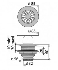 Bonde verticale à visser 33x42 pour receveur diamètre 60