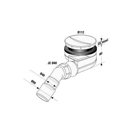 Horizontales Ablaufventil Turboflow zum Schrauben oder Kleben für Duschwanne D.90 - 0205240