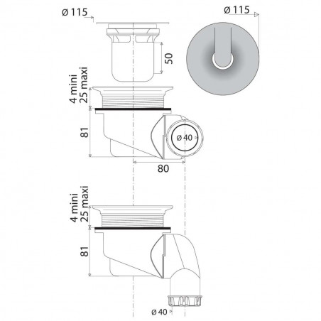 Bonde de douche "Goulue" orientable, diamètre 90 à sortie multidirectionnelle