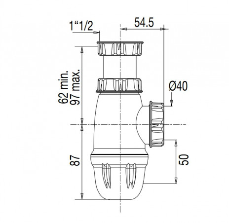 Siphon évier 40x49 réglable, PVC 40 mm à culot démontable