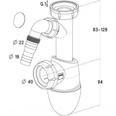 Siphon évier Easyphon, 40x49, PVC 40 mm, prise lave-linge, joints intégrés