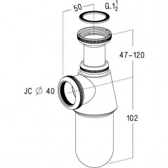 Adjustable siphon with removable cap, bright chrome - 0501010