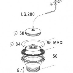 Bonde à bouchon pour évier grès et synthèse perçage 60 mm, diamètre 84 mm