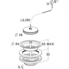 Bonde laiton pour éviers grès et synthèse perçage 60 mm, diamètre 84 mm