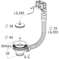 Vidage complet pour évier en grès 1 cuve PVC ATP, 0204601