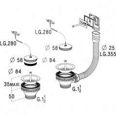 Complete drain for stoneware sink 2 bowls PVC - 0204602